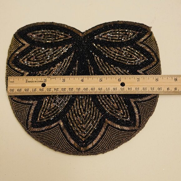 Vintage CKC Beaded Lotus Design Clutch Bag Black & Bronze Zippered Closure - Picture 5 of 6